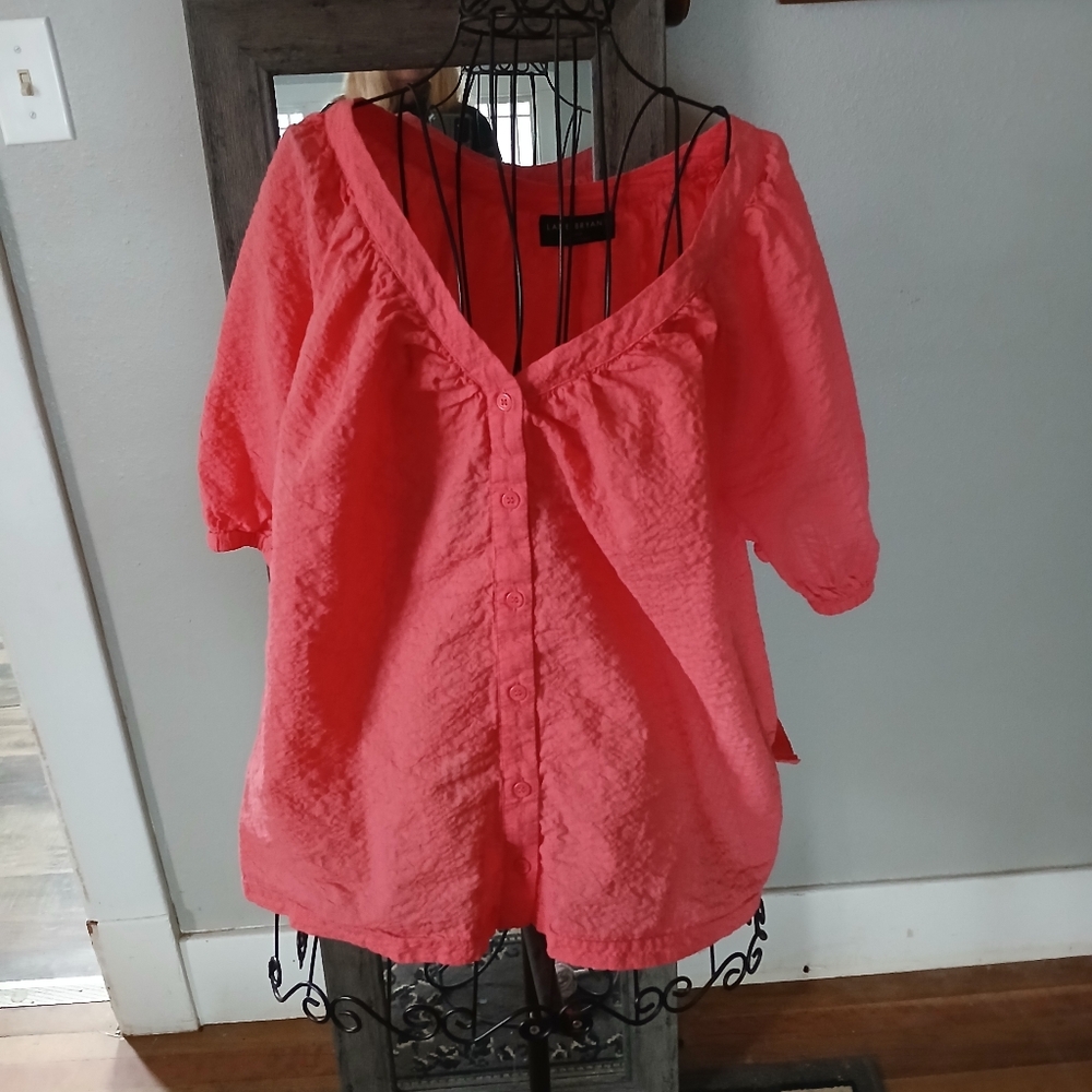 Vibrant Coral Button-Up Blouse